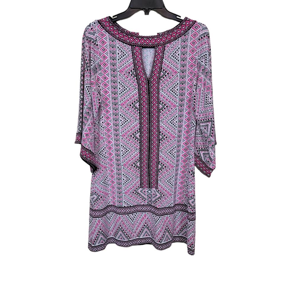 Michael Kors Sheath Dress Size Small Kimono Sleeves Pink and Black Print Keyhole